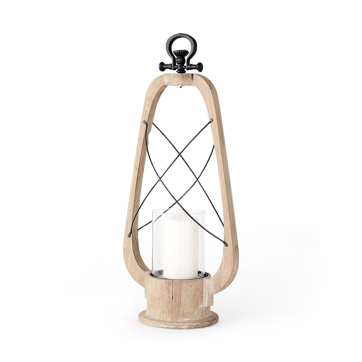 Zain II Large Brown Wooden Vintage Inspired Candle Holder Lantern by Mercana at Eve Furniture