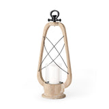 Zain II Large Brown Wooden Vintage Inspired Candle Holder Lantern by Mercana at Eve Furniture
