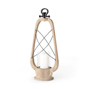 Zain II Large Brown Wooden Vintage Inspired Candle Holder Lantern by Mercana at Eve Furniture