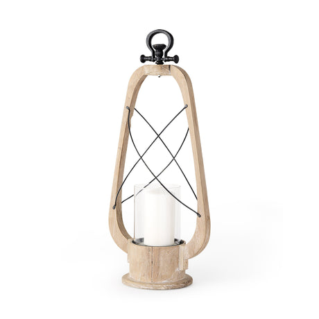 Zain II Large Brown Wooden Vintage Inspired Candle Holder Lantern by Mercana at Eve Furniture