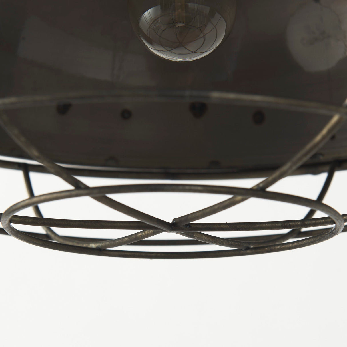 Zaio Weathered Antique Gold Metal Caged Bulb Pendant Light by Mercana at Eve Furniture