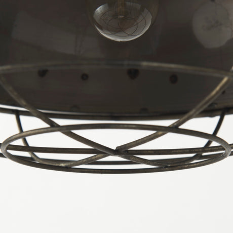 Zaio Weathered Antique Gold Metal Caged Bulb Pendant Light by Mercana at Eve Furniture
