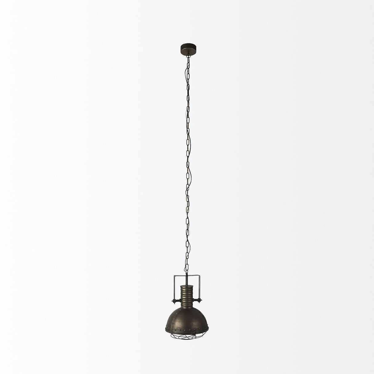 Zaio Weathered Antique Gold Metal Caged Bulb Pendant Light by Mercana at Eve Furniture