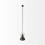 Zaio Weathered Antique Gold Metal Caged Bulb Pendant Light by Mercana at Eve Furniture