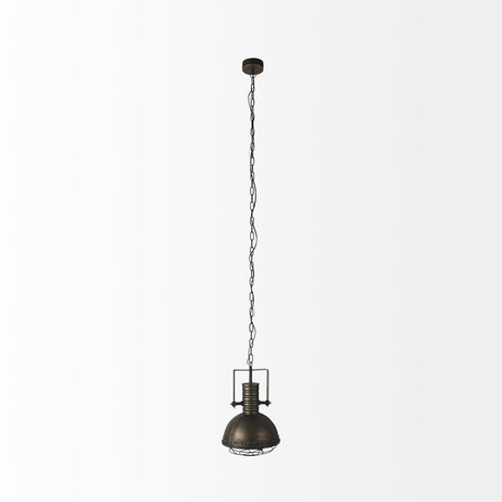 Zaio Weathered Antique Gold Metal Caged Bulb Pendant Light by Mercana at Eve Furniture