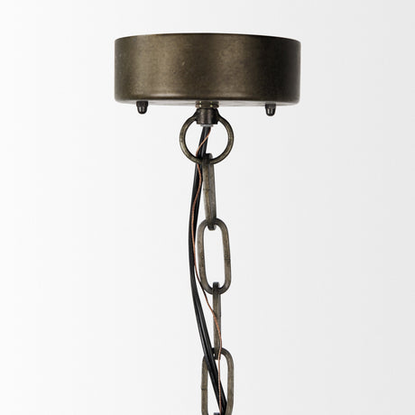 Zaio Weathered Antique Gold Metal Caged Bulb Pendant Light by Mercana at Eve Furniture