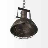 Zaio Weathered Antique Gold Metal Caged Bulb Pendant Light by Mercana at Eve Furniture