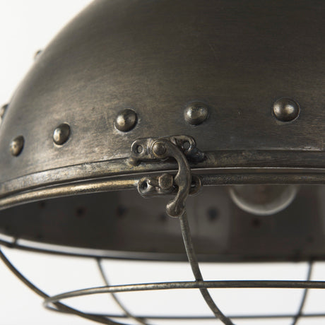 Zaio Weathered Antique Gold Metal Caged Bulb Pendant Light by Mercana at Eve Furniture