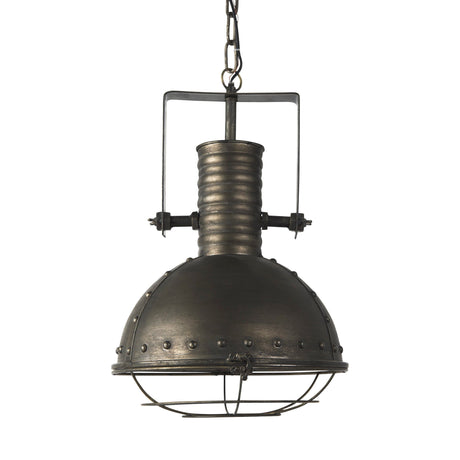 Zaio Weathered Antique Gold Metal Caged Bulb Pendant Light by Mercana at Eve Furniture
