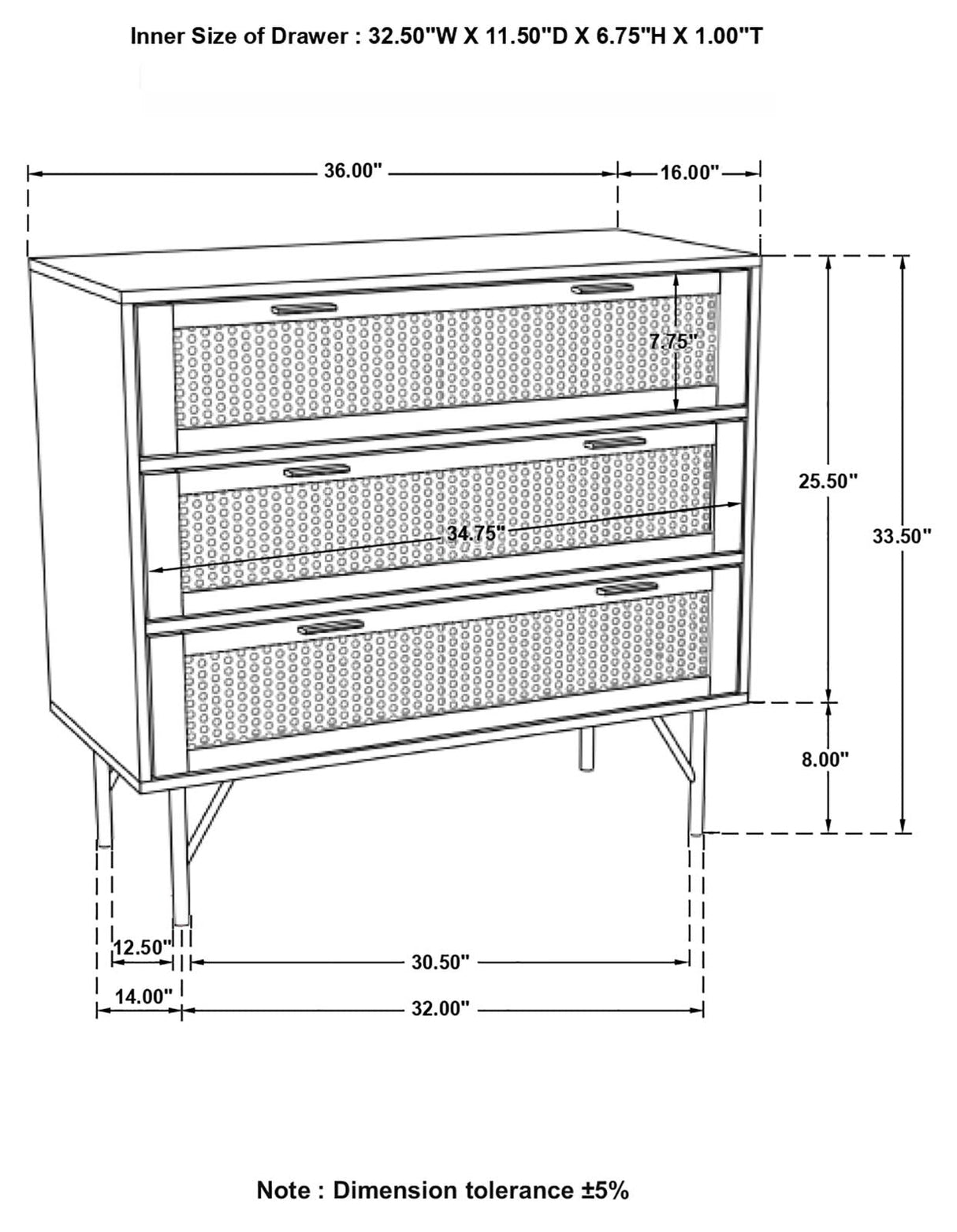 Zamora Natural/Antique Brass 3-Drawer Accent Cabinet