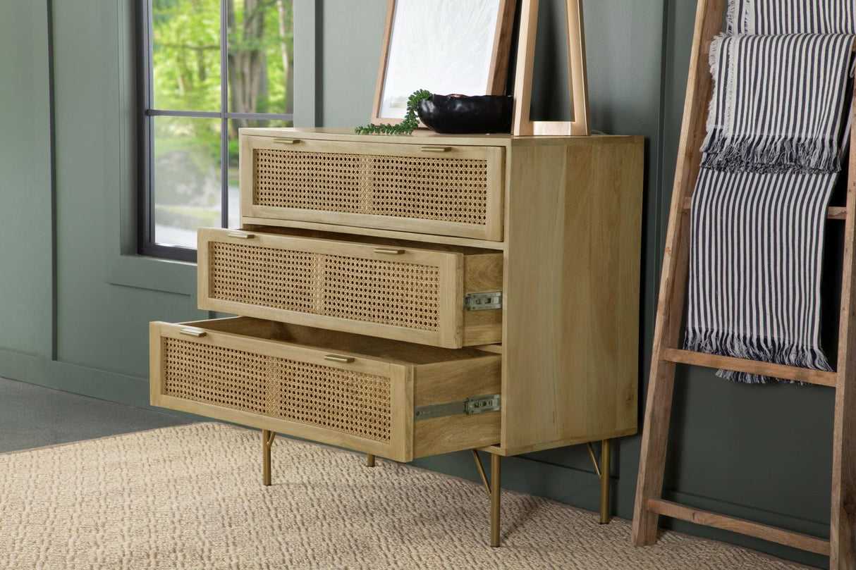 Zamora Natural/Antique Brass 3-Drawer Accent Cabinet