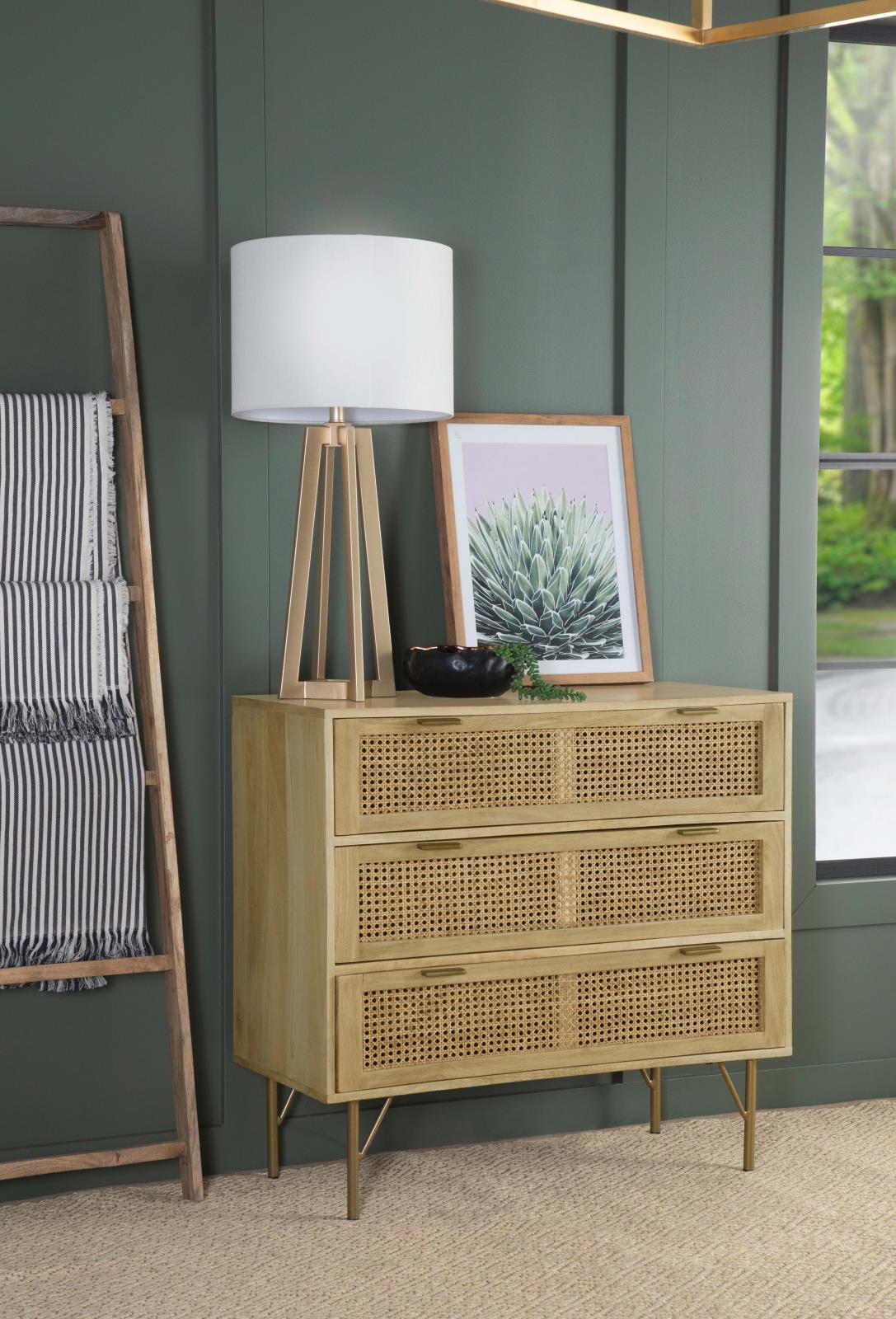 Zamora Natural/Antique Brass 3-Drawer Accent Cabinet