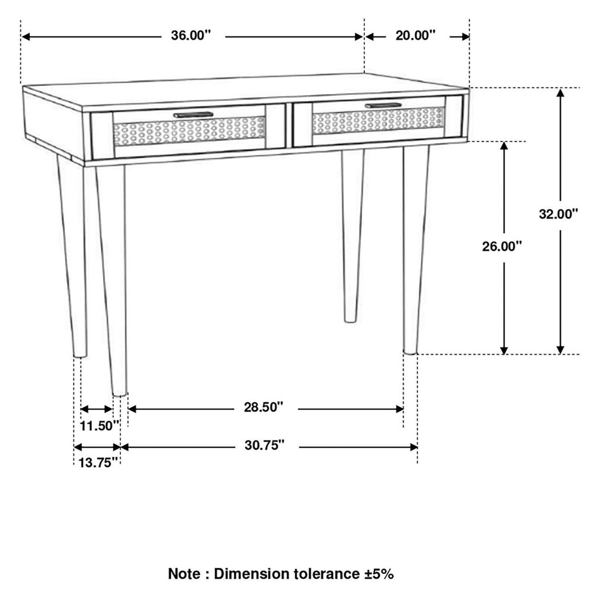 Zamora Natural Rectangular 2-Drawer Accent Writing Desk