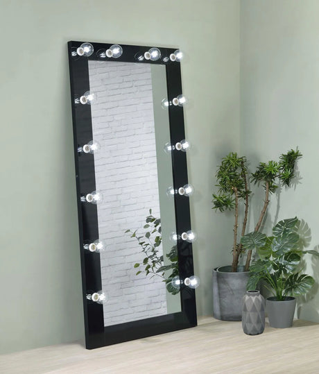 Zayan Black High Gloss Full Length Floor Mirror With Lighting by Coaster at Eve Furniture