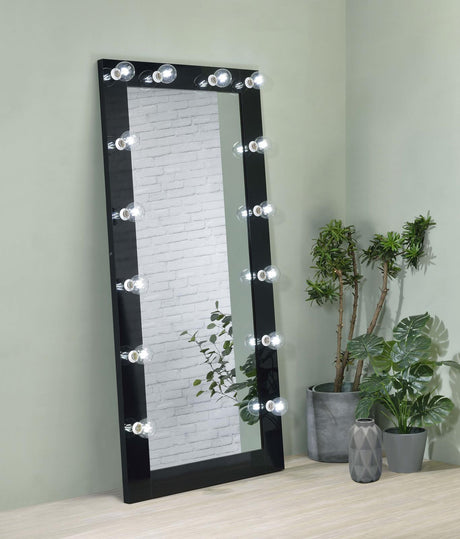 Zayan Black High Gloss Full Length Floor Mirror With Lighting by Coaster at Eve Furniture