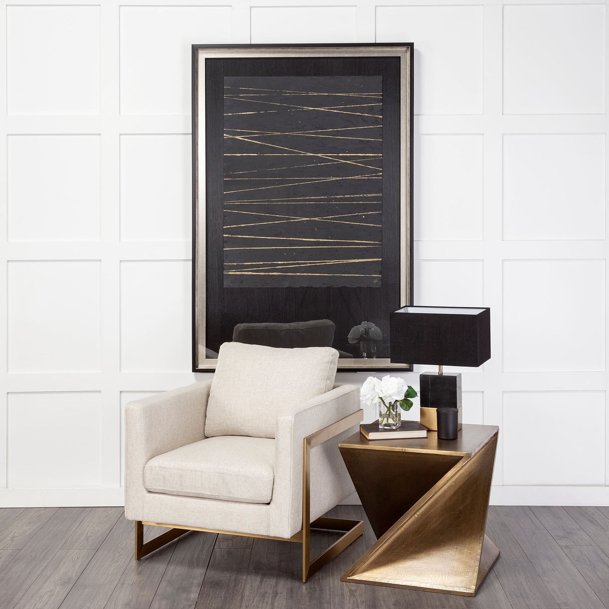 Zelda Gold Metal-Cladded Z-Shaped Wooden Accent Table by Mercana at Eve Furniture