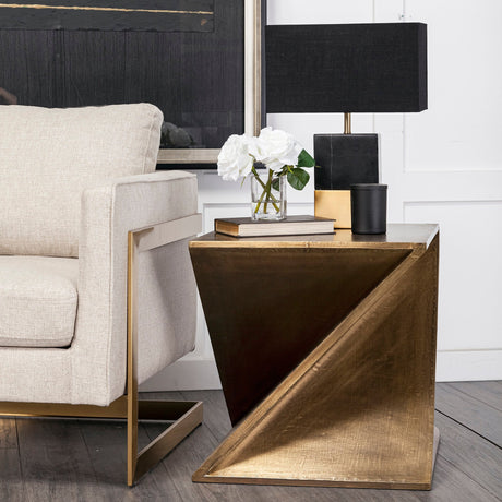 Zelda Gold Metal-Cladded Z-Shaped Wooden Accent Table by Mercana at Eve Furniture