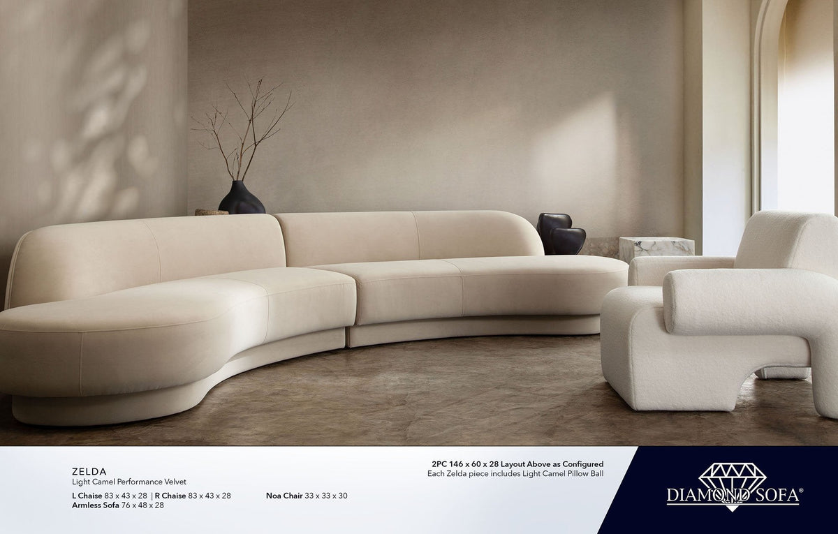 Zelda Light Camel Performance Velvet 3-Pc Sectional by Diamond Sofa at Eve Furniture