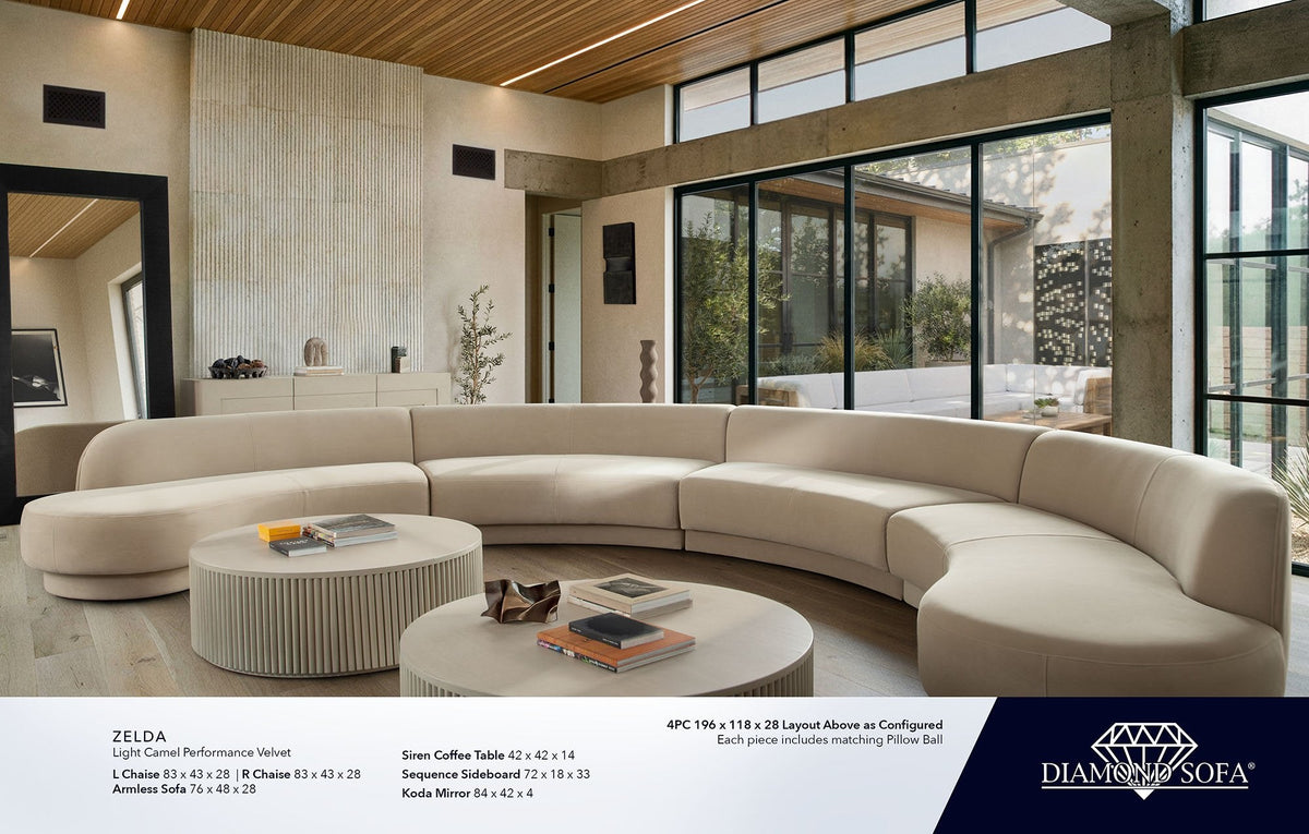 Zelda Light Camel Performance Velvet 3-Pc Sectional by Diamond Sofa at Eve Furniture