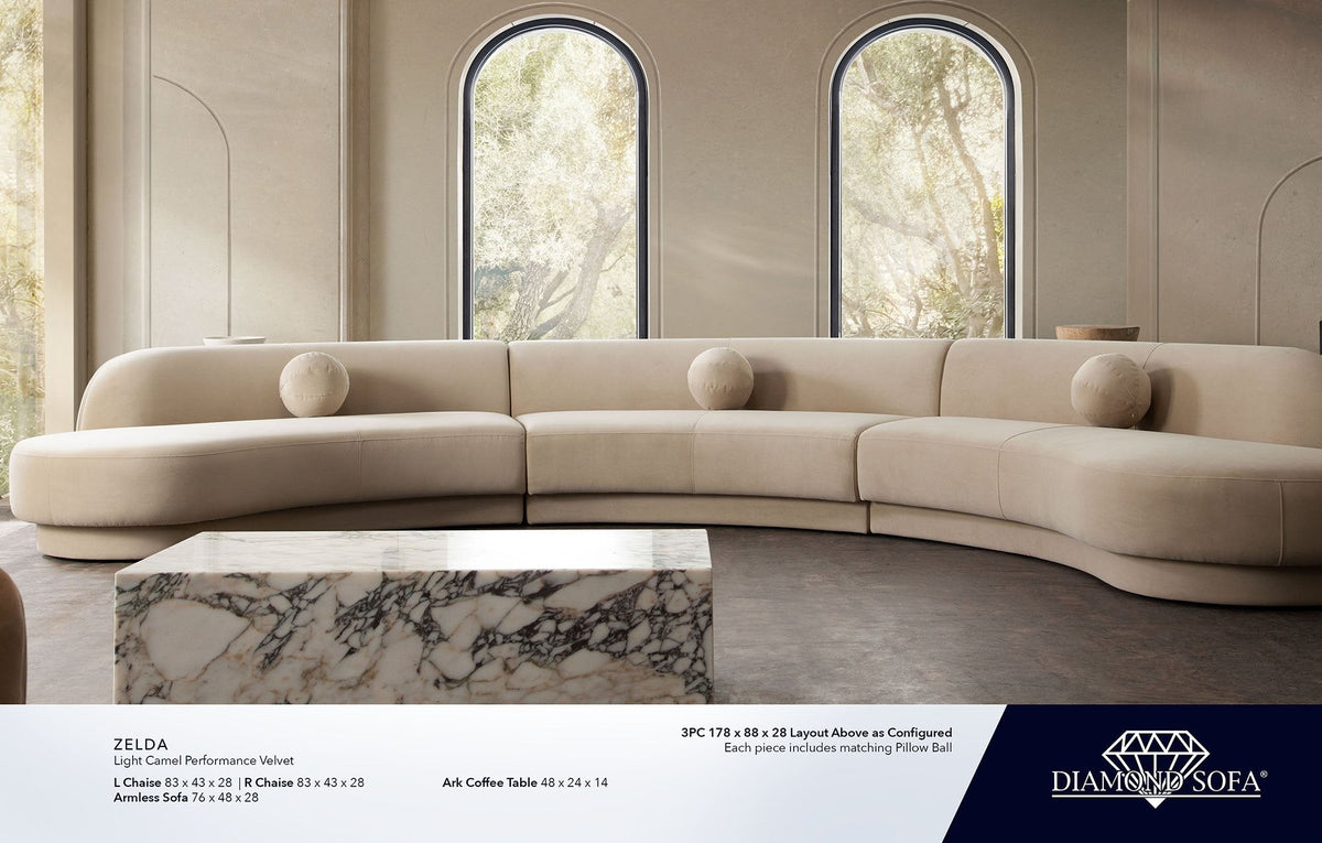 Zelda Light Camel Performance Velvet 3-Pc Sectional by Diamond Sofa at Eve Furniture