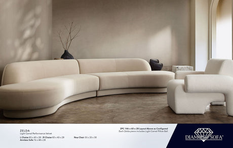 Zelda Light Camel Performance Velvet 3-Piece Sectional by Diamond Sofa at Eve Furniture