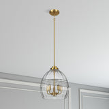 Zen Five Pendant Chain Hanging Light with Clear Glass - Satin Brass by Ashcroft Furniture at Eve Furniture
