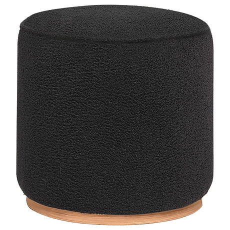 Zena Black Faux Sheepskin Upholstered Round Ottoman by Coaster at Eve Furniture