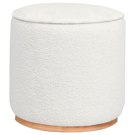 Zena Ivory Faux Sheepskin Upholstered Round Ottoman by Coaster at Eve Furniture