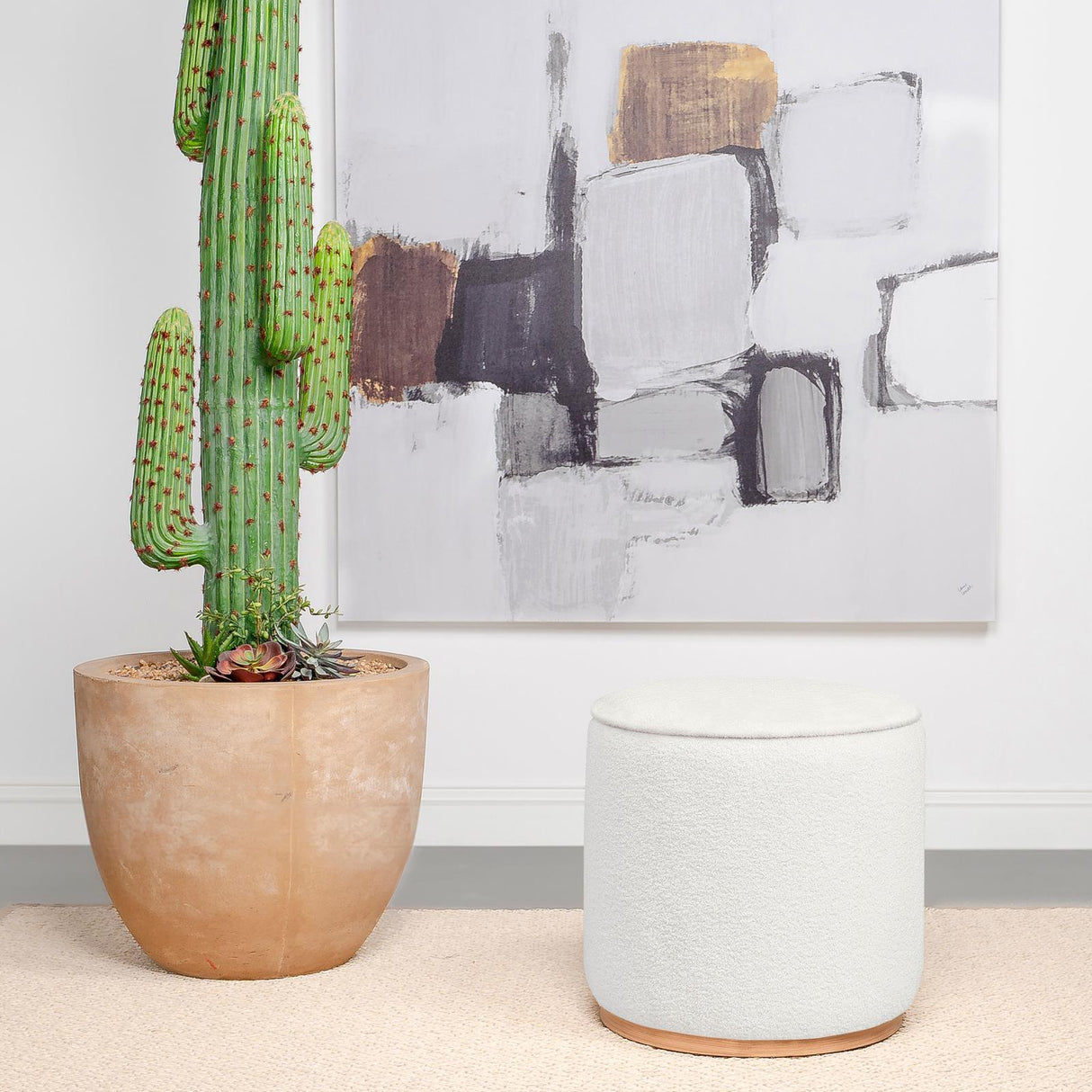 Zena Ivory Faux Sheepskin Upholstered Round Ottoman by Coaster at Eve Furniture