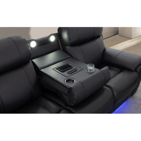 Zenith Black Power Immersive Audio Sofa with Built-In Speakers, Lighting and Vibration. by Steve Silver at Eve Furniture