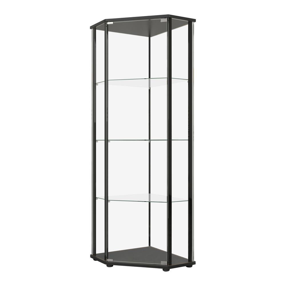 Zenobia Clear and Black Glass Shelf Curio Cabinet by Coaster at Eve Furniture