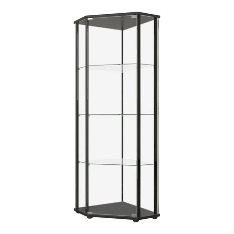 Zenobia Clear and Black Glass Shelf Curio Cabinet by Coaster at Eve Furniture