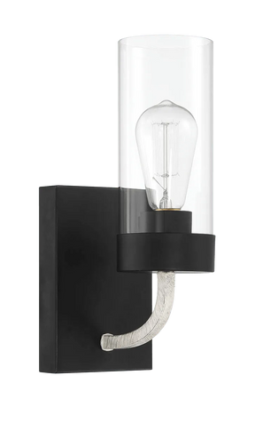 Zephyr Single Light Sconce With Clear Glass Metal Black Finish by Ashcroft Furniture at Eve Furniture