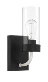 Zephyr Single Light Sconce With Clear Glass Metal Black Finish