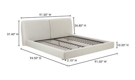 Zeppelin King Bed - Light Grey by Moe's Home at Eve Furniture