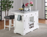 Zermatt 2-Piece Grey Marble Kitchen Island(Island, 2 Counter Stools)