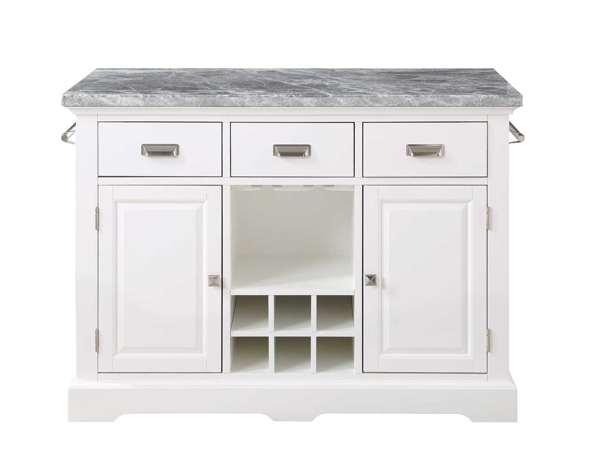 Zermatt 2-Piece Grey Marble Kitchen Island(Island, 2 Counter Stools)