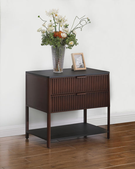Zimmerlee Rust Brown 2-Drawer Side Table with Shelf by Coaster at Eve Furniture