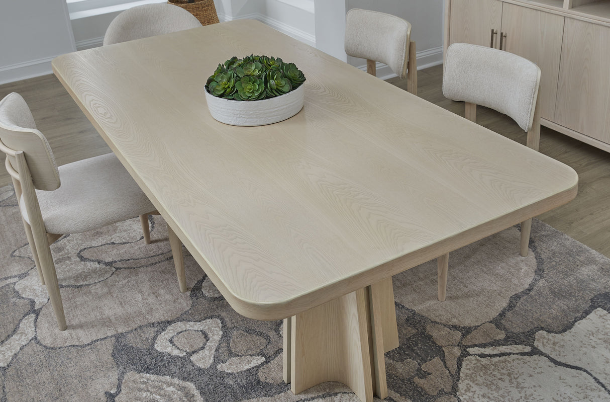 Zinnia Ash Wood Double Pedestal Dining Table in White Sand by Modus Furniture at Eve Furniture