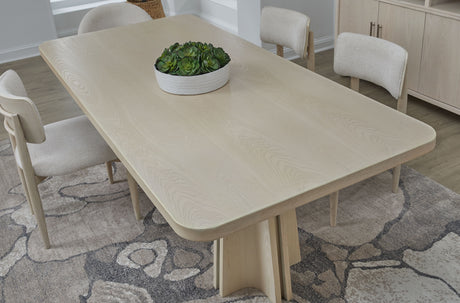 Zinnia Ash Wood Double Pedestal Dining Table in White Sand by Modus Furniture at Eve Furniture