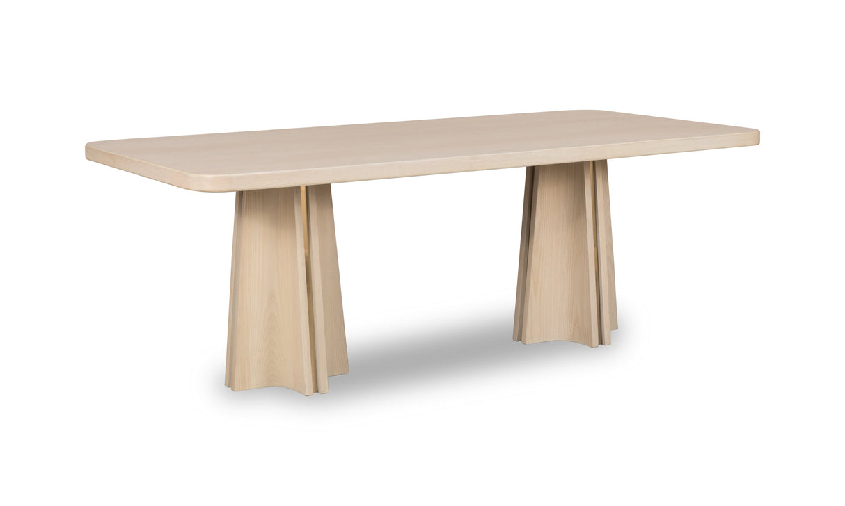 Zinnia Ash Wood Double Pedestal Dining Table in White Sand by Modus Furniture at Eve Furniture