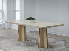 Zinnia Ash Wood Double Pedestal Dining Table in White Sand by Modus Furniture at Eve Furniture