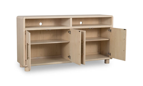 Zinnia Four Door Two Shelf Sideboard in White Sand by Modus Furniture at Eve Furniture