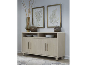 Zinnia Four Door Two Shelf Sideboard in White Sand by Modus Furniture at Eve Furniture