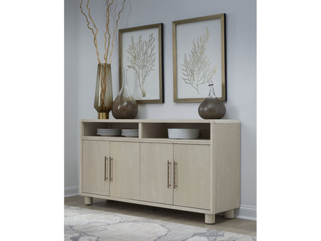 Zinnia Four Door Two Shelf Sideboard in White Sand by Modus Furniture at Eve Furniture