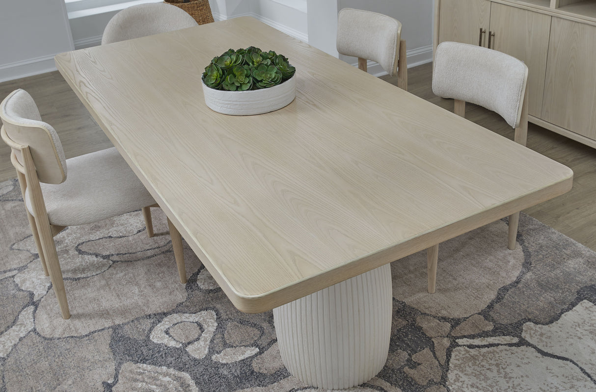 Zinnia Plaster Base Wood Top Dining Table in White Sand and Ivory by Modus Furniture at Eve Furniture