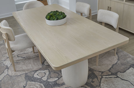 Zinnia Plaster Base Wood Top Dining Table in White Sand and Ivory by Modus Furniture at Eve Furniture