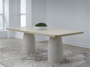 Zinnia Plaster Base Wood Top Dining Table in White Sand and Ivory by Modus Furniture at Eve Furniture