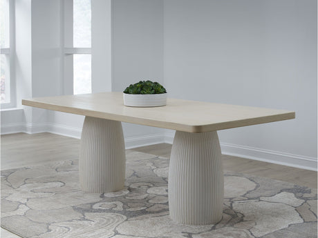 Zinnia Plaster Base Wood Top Dining Table in White Sand and Ivory by Modus Furniture at Eve Furniture