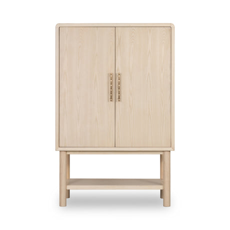 Zinnia Two Door Ash Wood Bar Cabinet in White Sand by Modus Furniture at Eve Furniture